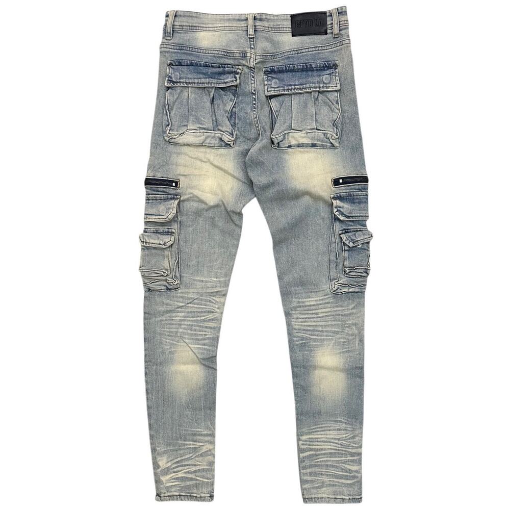GFTD LA Los Angeles Men's Skinny Fit Jeans Magic Cargo Stretch Stonewash Denim - Picture 2 of 6